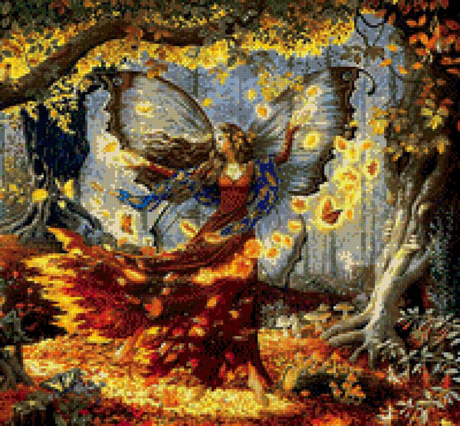 фея осени - яркая картинка, лес, девушка, фея, фея осени, осень - предпросмотр