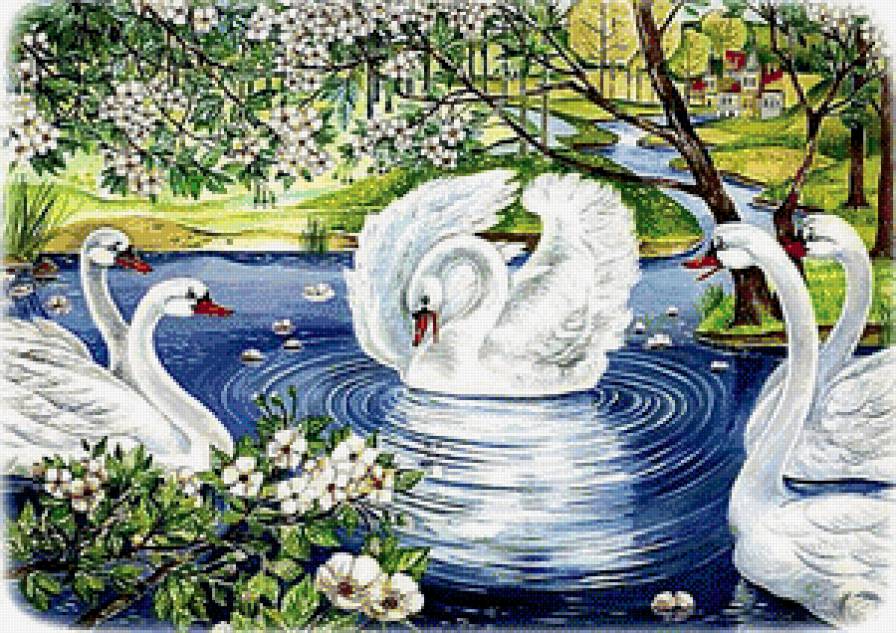 Лебединое озеро - весна, лебеди, озеро - предпросмотр