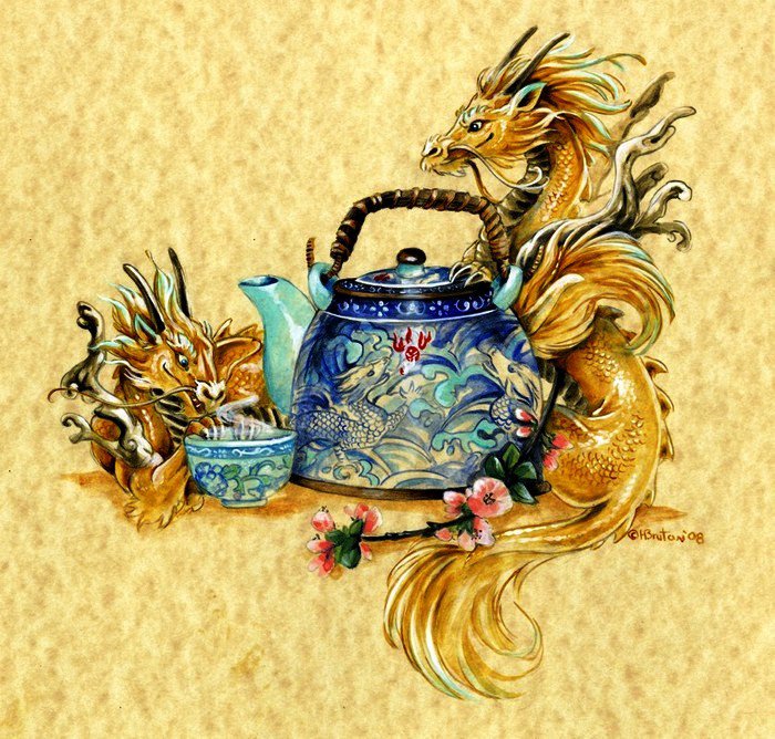 Чайная церемония с драконами - натюрморт, азия, восток - оригинал