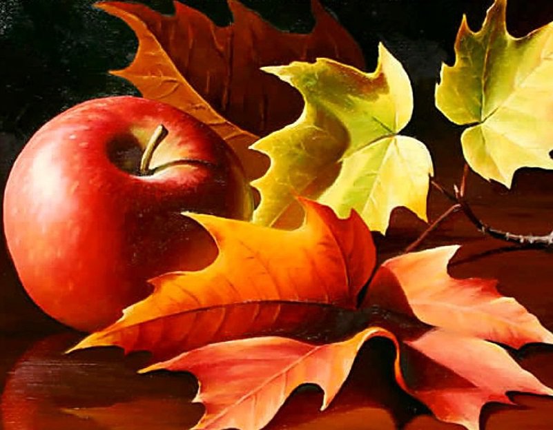 Одно яблоко (живопись Варвара Хармон) - живопись, яблоки, натюрморт, фрукты, осень - оригинал