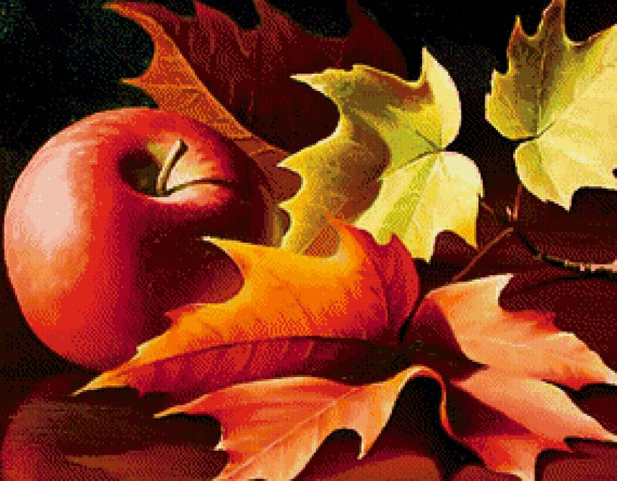 Одно яблоко (живопись Варвара Хармон) - натюрморт, живопись, яблоки, фрукты, осень - предпросмотр