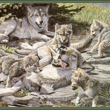 Оригинал схемы вышивки «Волчья семья» (№515071)
