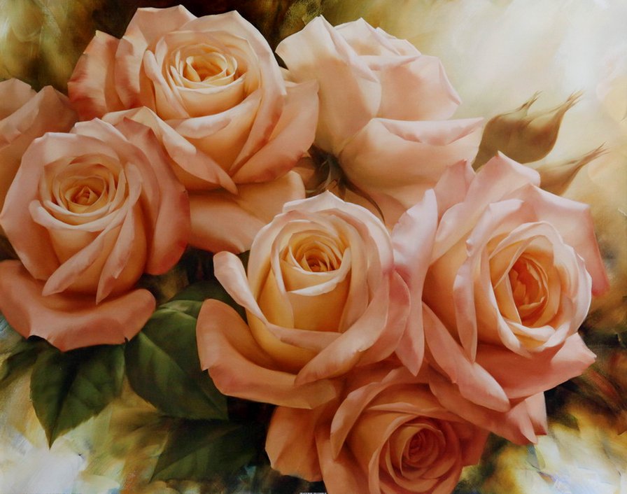 шикарные розы - роза, живопись, цветы, букет - оригинал