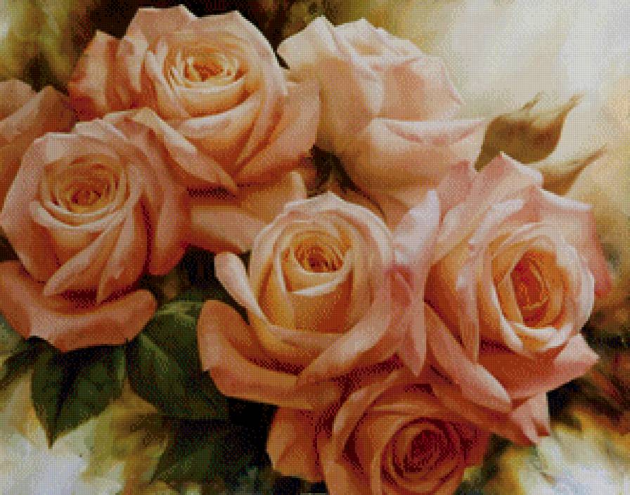 шикарные розы - цветы, роза, букет, живопись - предпросмотр