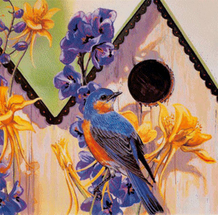 Серия "Птичий домик" - птицы, цветы, домик - предпросмотр