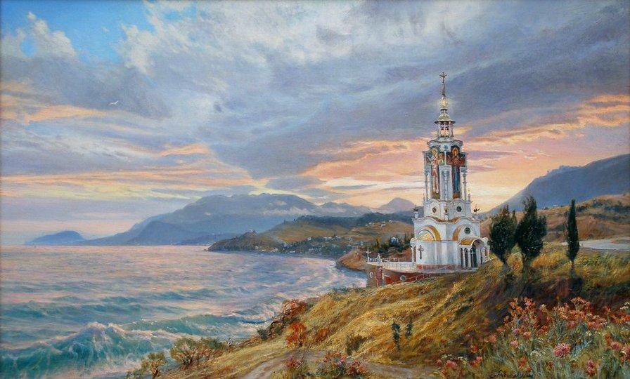 Андрей Амбурский Морской пейзаж с маяком - картина, пейзаж, картины - оригинал