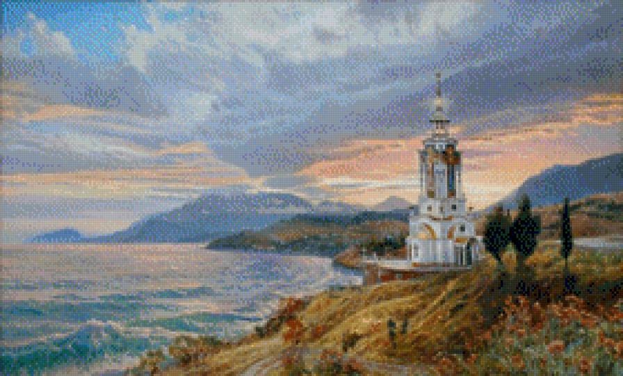 Андрей Амбурский Морской пейзаж с маяком - картина, картины, пейзаж - предпросмотр