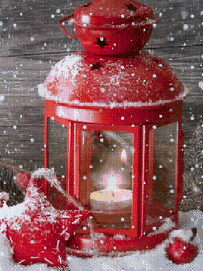 Новогодняя свеча - снег, фонарь, свеча, новый год - предпросмотр