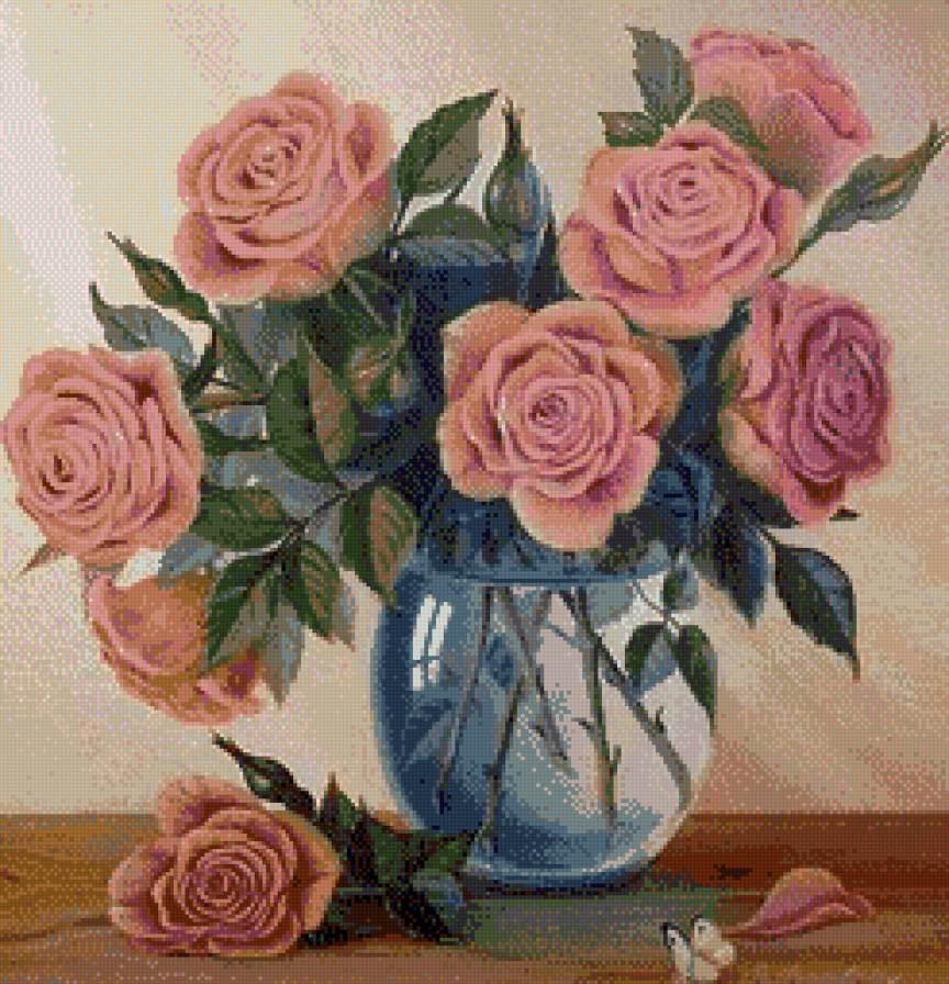 Розы в вазе - розы, цветы, ваза, букет - предпросмотр