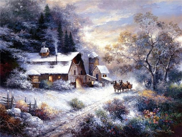 зимний домик - рождество, новый год, домик, городок, снег, зима - оригинал