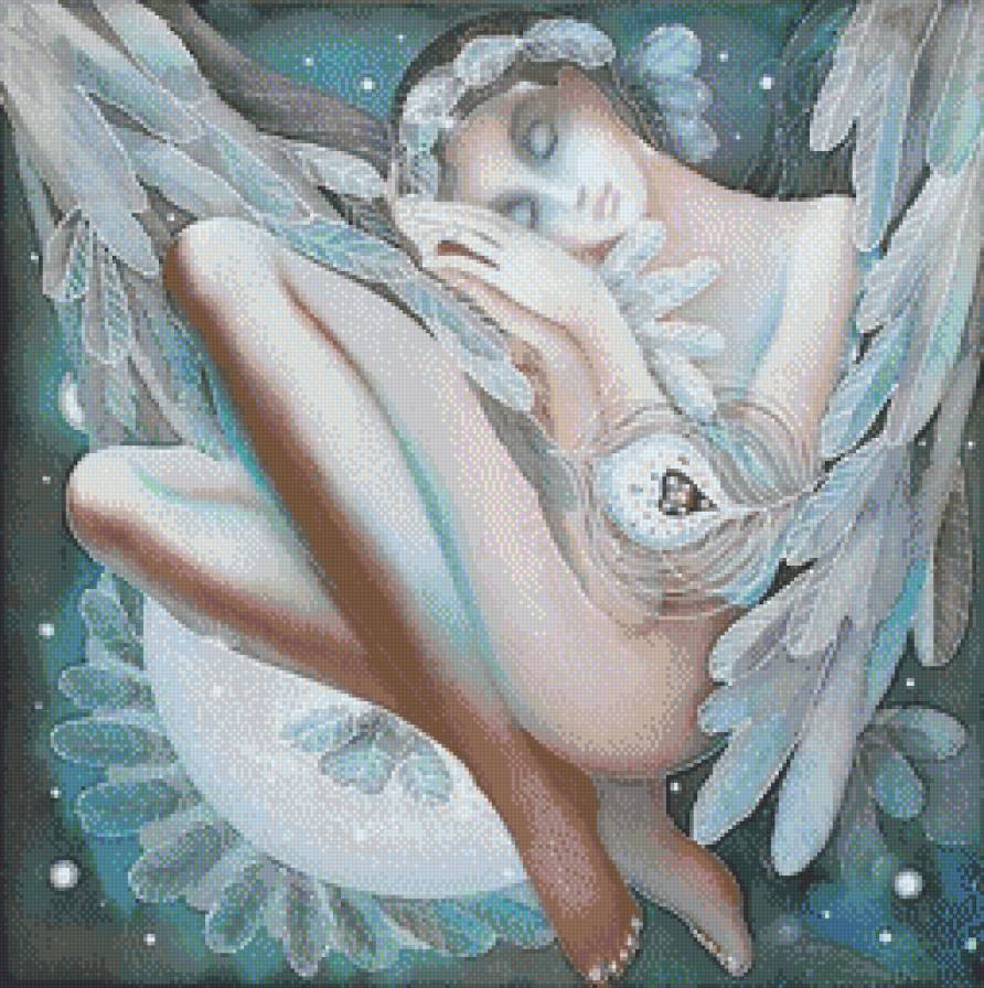 Спящий ангел (Батик Н.Соколовой) - батик, фэнтези, ангел, сон, живопись - предпросмотр