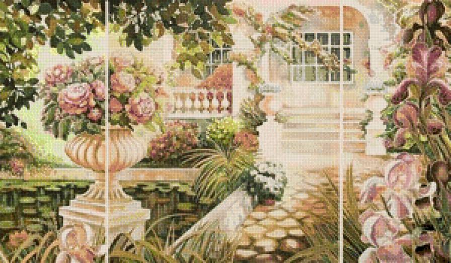 "Дом моей мечты" - дом, живопись, триптих, сад, цветы, пейзаж - предпросмотр