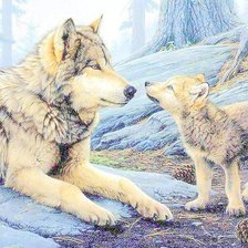 Волчица с детенышем