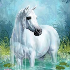 Оригинал схемы вышивки «белый конь и лотосы» (№516180)