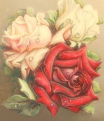 Розы в росе (большая) - цветы, розы, живопись, роса - оригинал