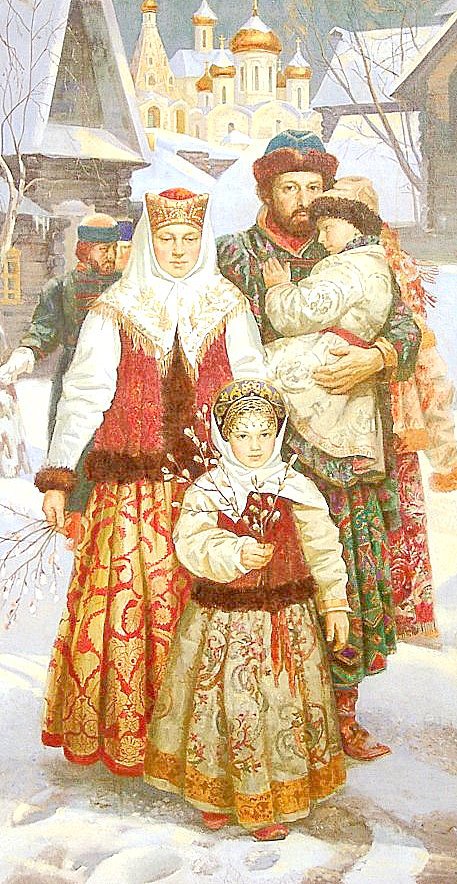 Великая Русь (живопись) - пейзаж, живопись, семья, праздники, люди, зима - оригинал