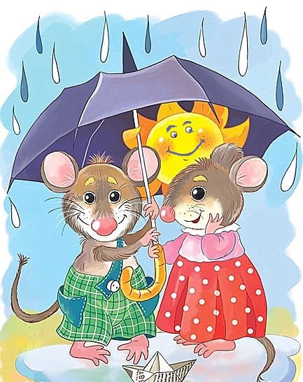 Под зонтиком... - зонт, дождь, мультики, деткам, мыши, детское - оригинал