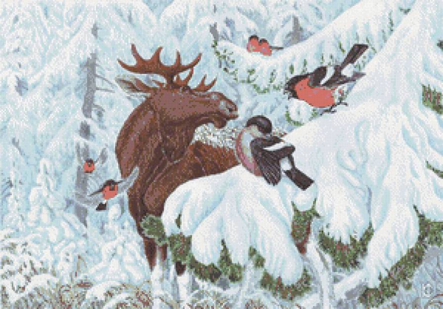 Зимний сюжет по картине Николая Фомина - зима, животный мир - предпросмотр