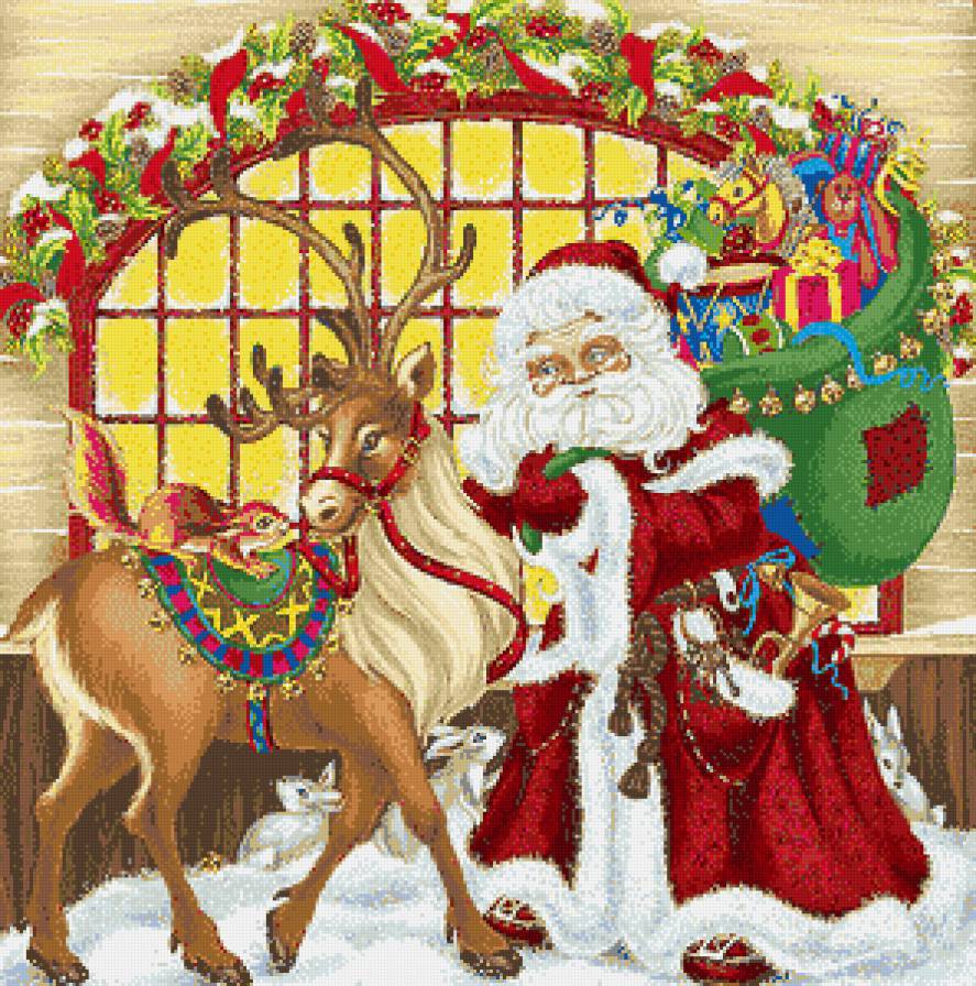 Дед Мороз спешит на праздник - новый год, олени, зима, подарки, деткам, детское, животные, праздники - предпросмотр