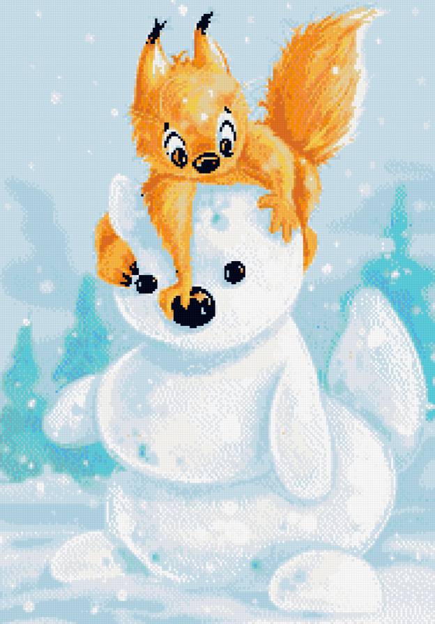Снеговик для белочки - снеговик, белка, мультики, зима, праздник, деткам.детское - предпросмотр