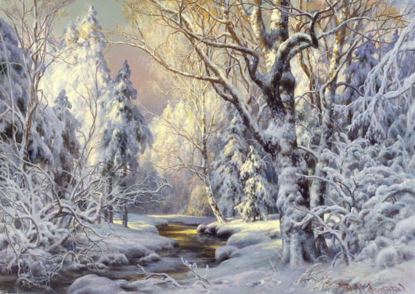 зимний лес - снег, пейзаж, река, природа, зима, лес - оригинал