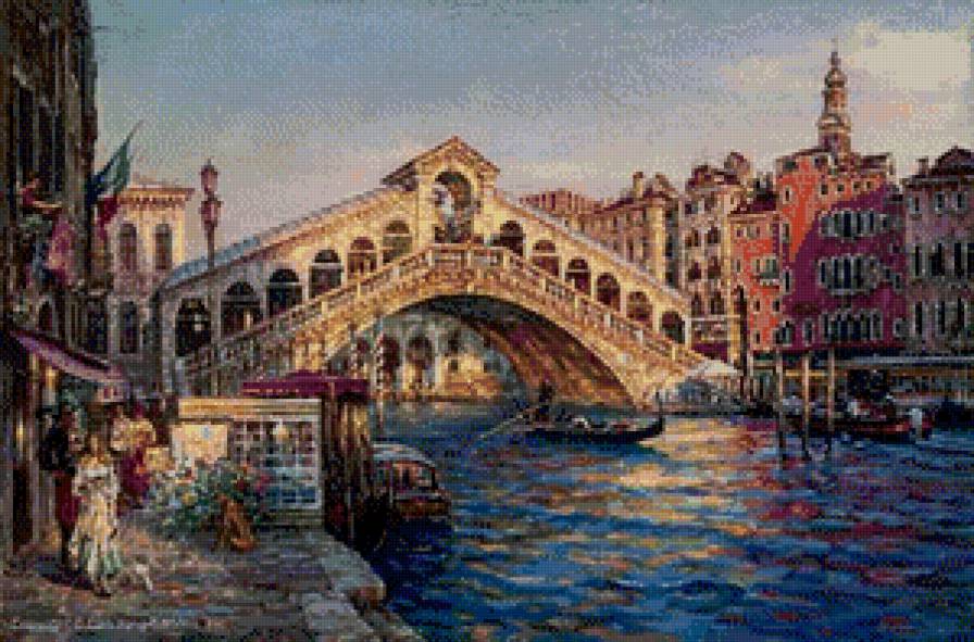 Улочки Венеции - люди, пейзаж, домик, мост, река - предпросмотр
