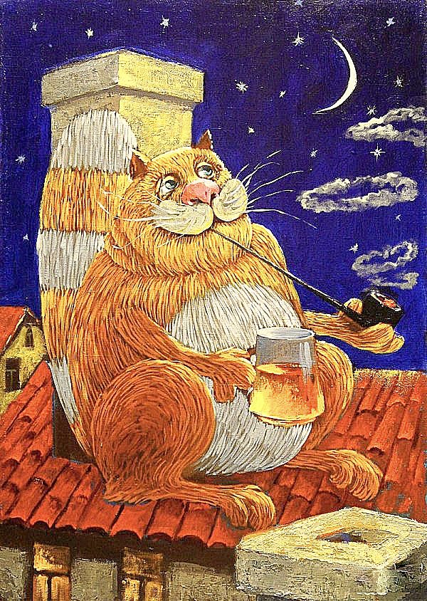 Любитель пива - кошки, юмор, ночь, животные - оригинал