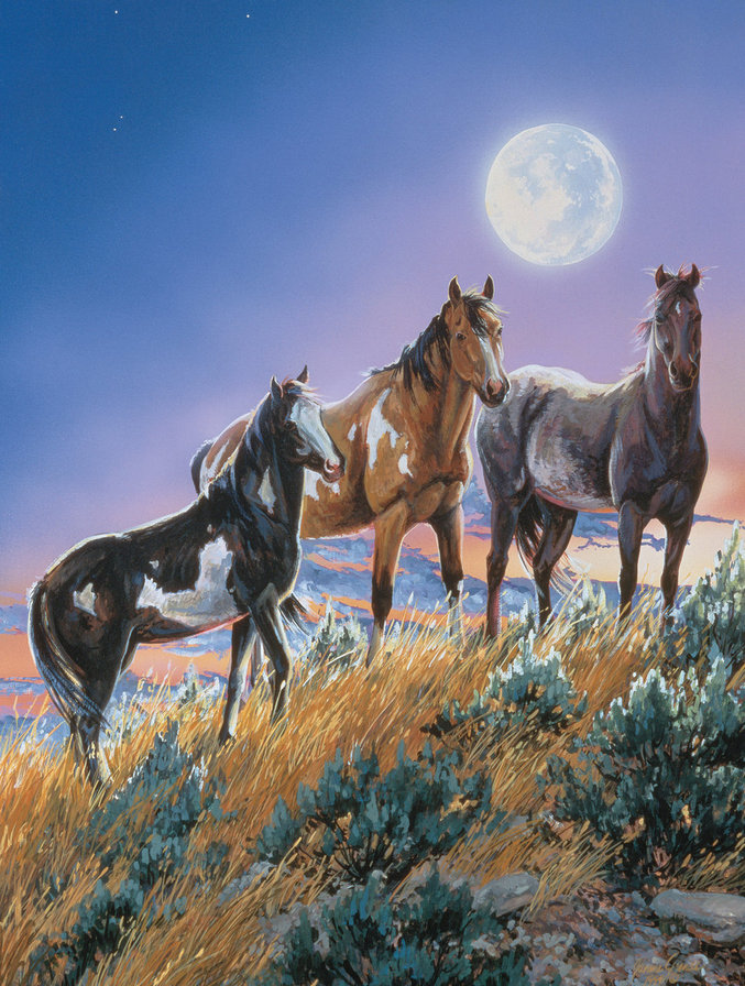 Степные красотки - пейзаж, лошади, горы, животные, кони - оригинал