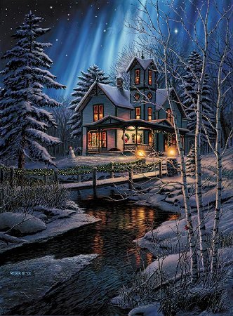 Серия "Зимний пейзаж" - домик, река, снег, зима, пейзаж - оригинал