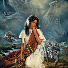 Оригинал схемы вышивки «Девушка и волки» (№517745)