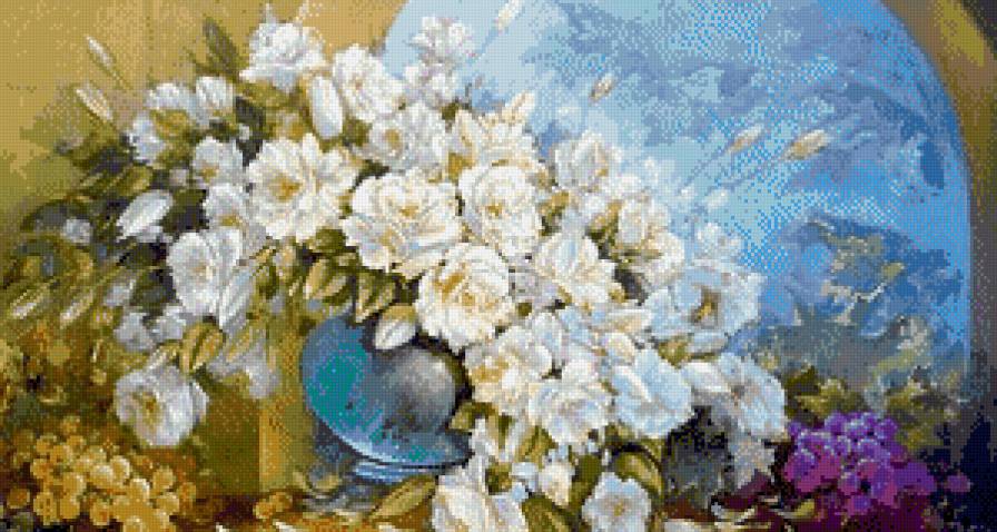 Белые розы и виноград - цветы, натюрморт, розы, виноград - предпросмотр