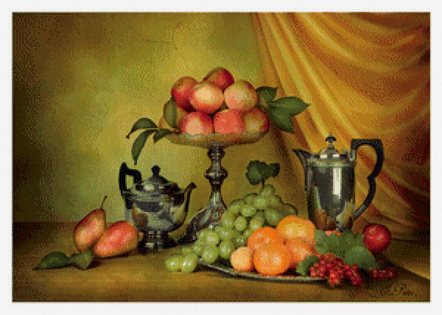 Натюрморт с фруктамм - посуда, фрукты, ваза, натюрморт - предпросмотр