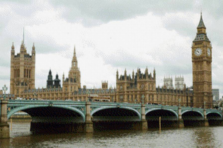 лондон - мост, дома, небо, часы, строение, река, город, башня - предпросмотр