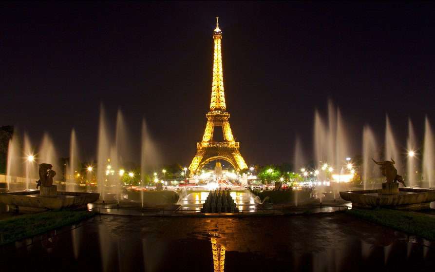 париж - эйфелевая башня, строения, ночь, фонтаны - оригинал