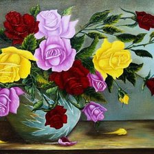 Оригинал схемы вышивки «розы в вазе» (№518014)