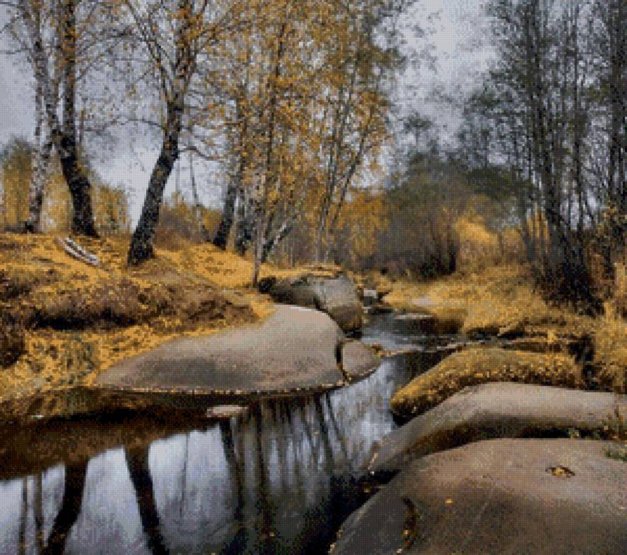 Осень - лес, речка, камни, березки, осень - предпросмотр