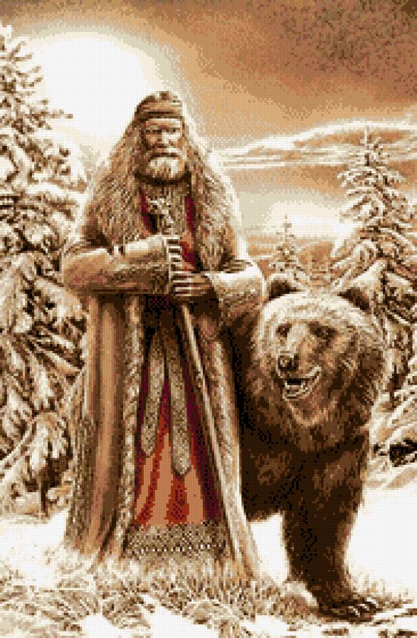 Русь Великая...Велес - мужчина, монохром, история, медведи, люди, животные, живопись, лес - предпросмотр