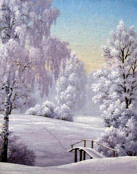 белый снег - тропинка, зима, мостик, лес, березы, иней, заря, снег - оригинал