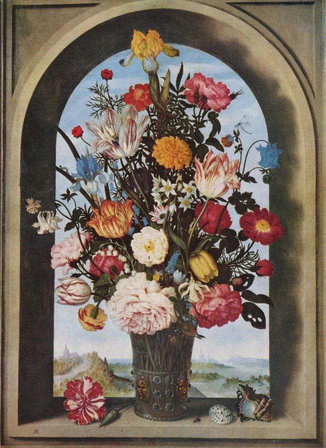Ваза с цветами (худ. Босхерт старший) - картина, ваза, букет, цветы, живопись - оригинал