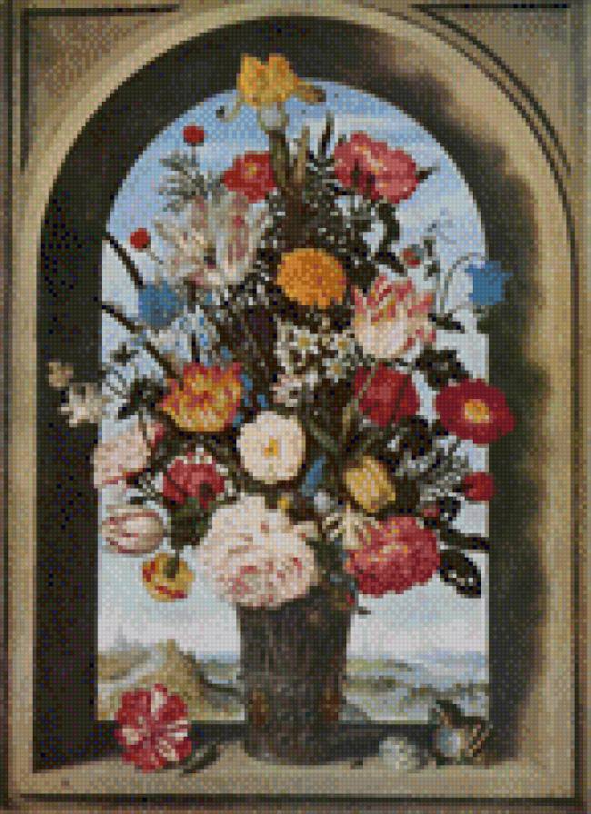 Ваза с цветами (худ. Босхерт старший) - живопись, ваза, букет, картина, цветы - предпросмотр