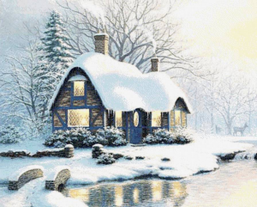 Зимний домик - снег, зима, домик, пейзаж - предпросмотр