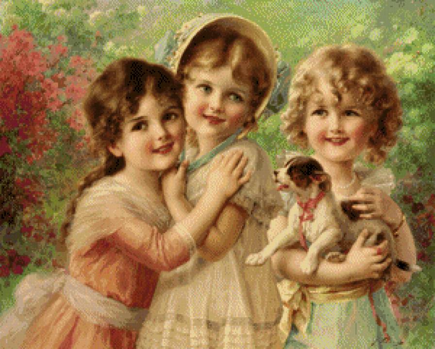 3 girls - девочка, цветы, ребенок, картина - предпросмотр