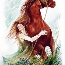 Оригинал схемы вышивки «Девушка и конь» (№519202)