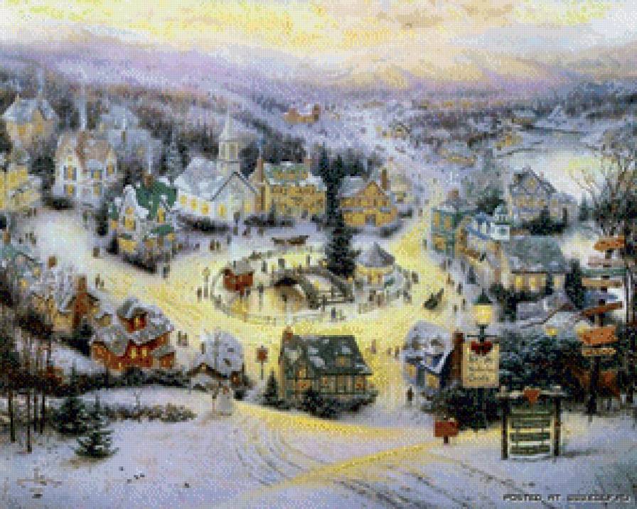 зимний городок - зима, рождество, сани, снег, городок, новый год - предпросмотр