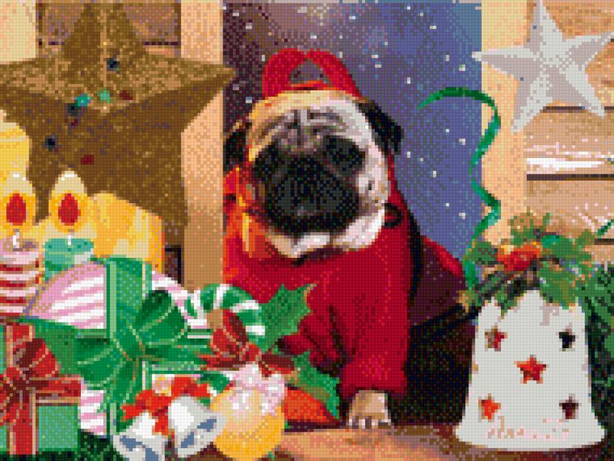мопс с новогодними украшениями - собака, новый год, мопс, праздник - предпросмотр