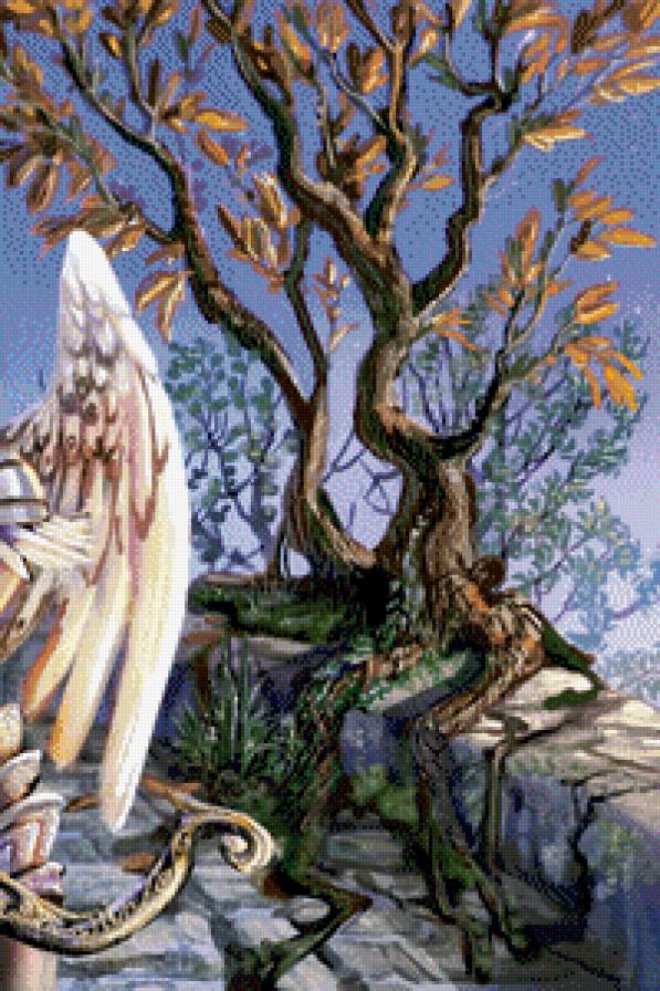 ангел с луком часть 2 - живопись, крылья, женщина, природа, дерево, девушка, картина, дорога - предпросмотр