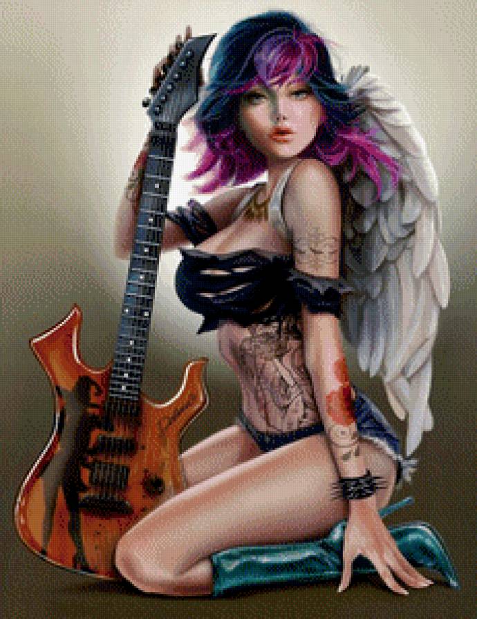 ангел музыки - девушка, живопись, картина, гитара, крылья - предпросмотр