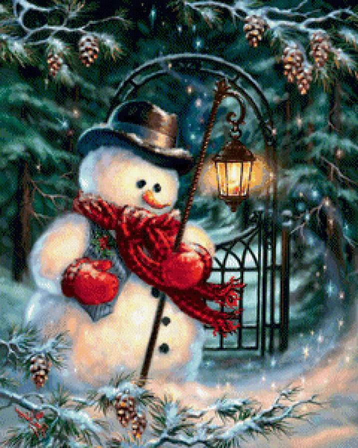 снеговичок 2 - зима, снег, снеговик, гирлянда, новый год, рождество, праздник - предпросмотр