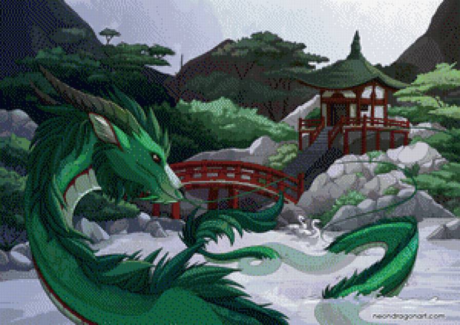 Китайская пагода с драконом - фэнтези, восток, пейзаж, азия - предпросмотр