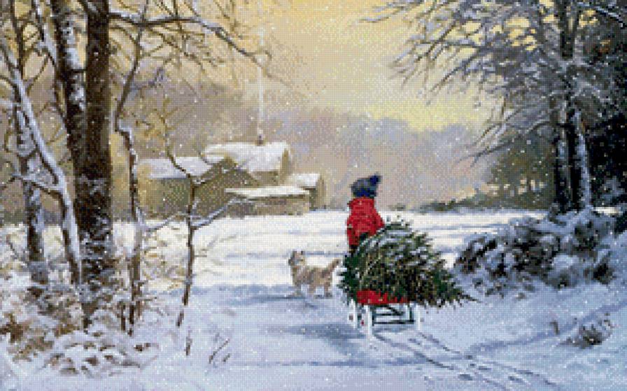 Скоро Новый Год - год, картина, зима, ель, новый, дерево, снег, ребенок - предпросмотр